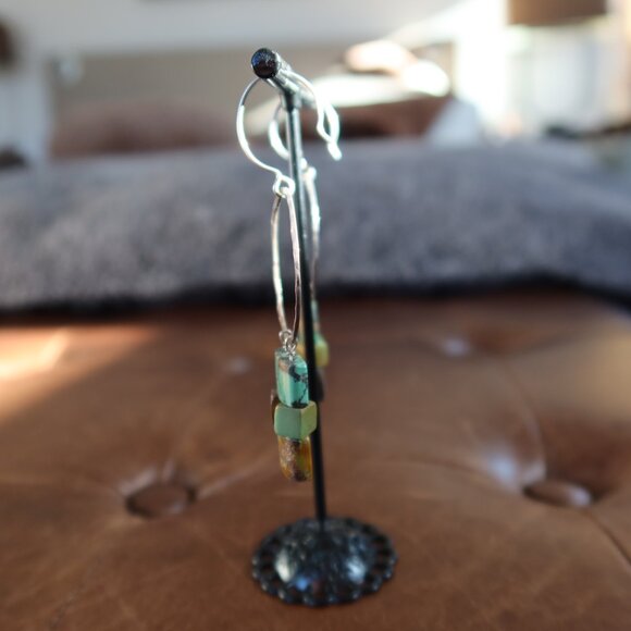 Turquoise and hammered sterling silver earrings by Dana Reed Designs 2.75" drop - Picture 7 of 13